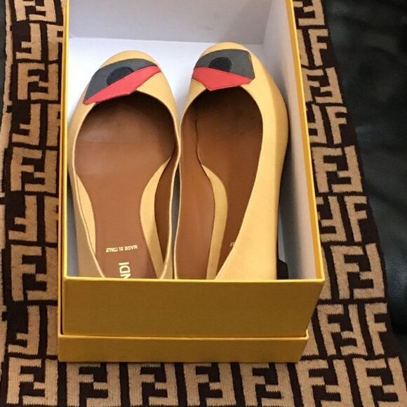 Fendi Monster Eye Saffiano Leather Ballerina Flats - Picture 1 of 11